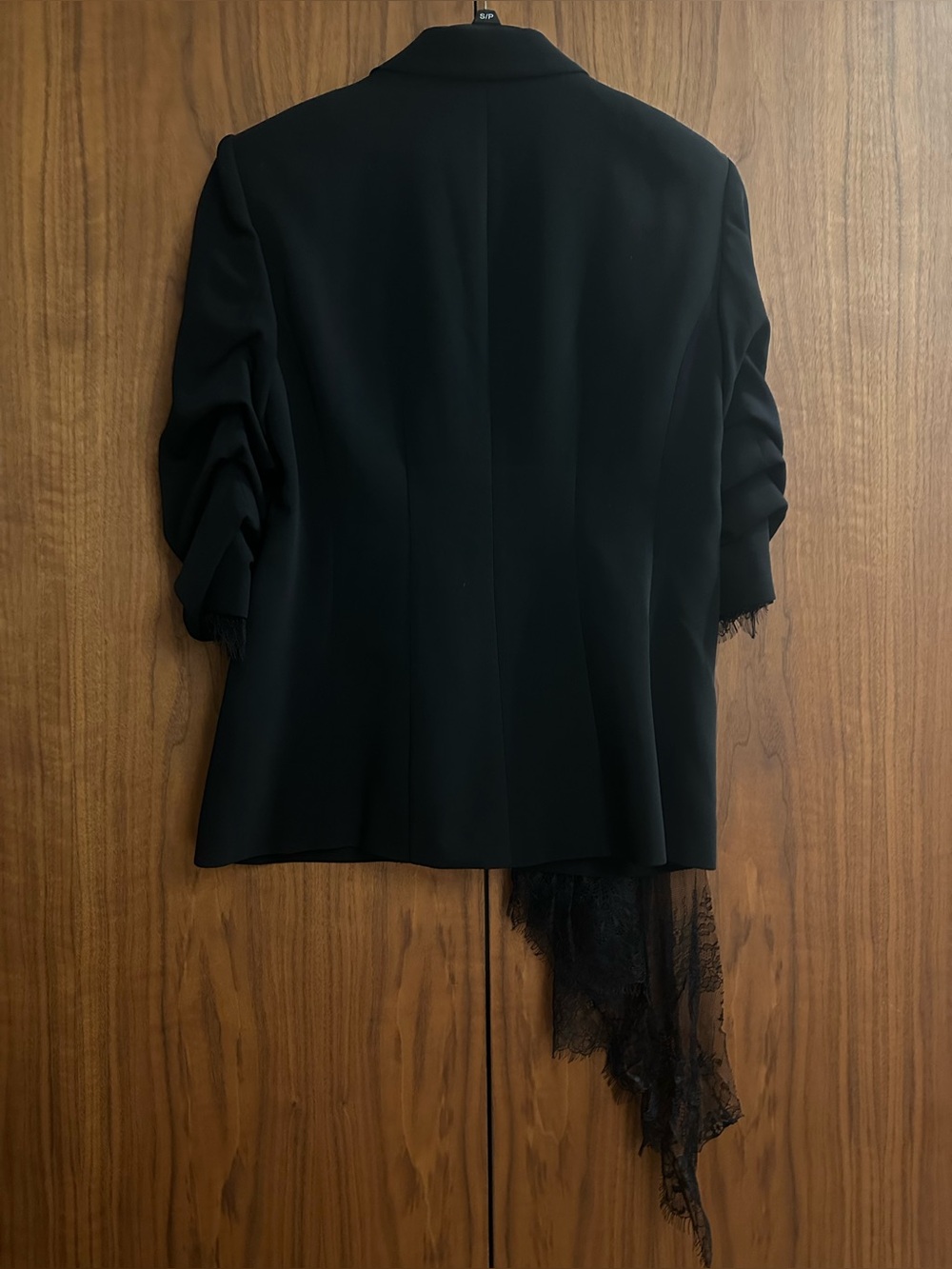 Cinq a Sept Black Asymmetric Lace-Trim Blazer - Picture 4 of 16